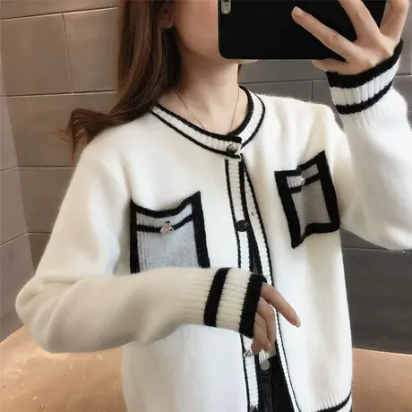 2023春装新款韩版宽松圆领针织衫女百搭毛衣开衫外套长袖纽扣上衣商品大图