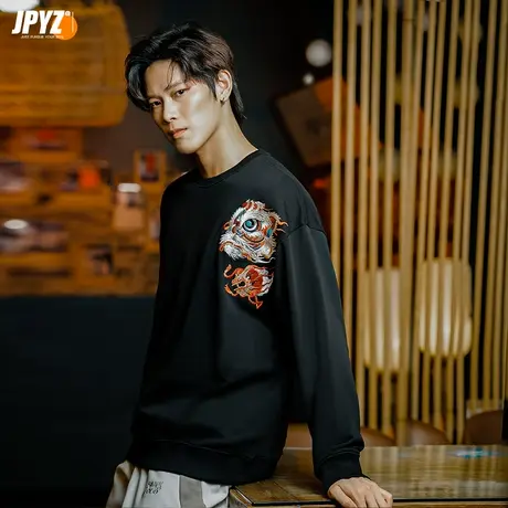 2023男女重磅圆领套头卫衣纯棉潮牌宽松大码百搭醒狮刺绣长袖上衣图片