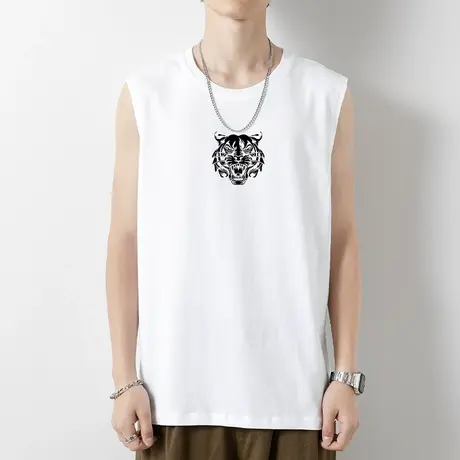 运动背心男士纯棉无袖t恤夏季外穿健身篮球白色坎肩宽肩跨栏汗衫商品大图