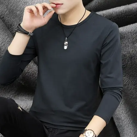 男士长袖t恤秋冬加绒加厚圆领纯色打底衫秋衣男保暖内搭卫衣潮流图片