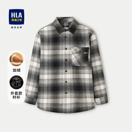 HLA/海澜之家长袖衬衫2023秋冬新款外套款加厚格子休闲衬衣男图片
