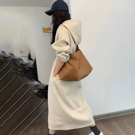 春季上新连帽套头长款连衣裙女韩版宽松大码时尚打底衫卫衣裙子潮商品大图