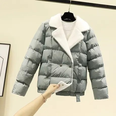 羽绒棉衣女短款2023冬季新款韩版羊羔毛领宽松面包服小个子棉袄潮图片