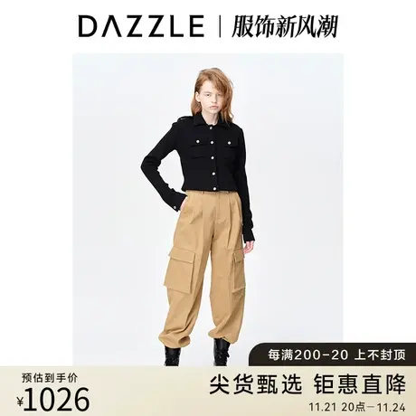 DAZZLE地素奥莱23春装新款卡其色运动风宽松工装裤休闲裤长裤商品大图