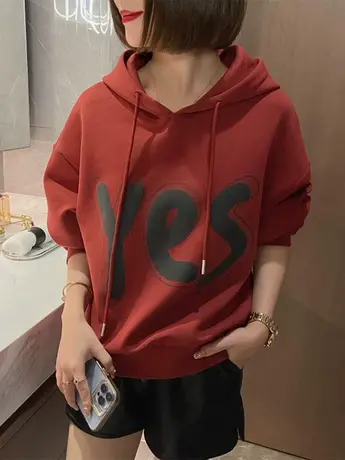 欧洲站2023秋季新款韩版宽松显瘦连帽字母印花长袖高档卫衣外套女图片