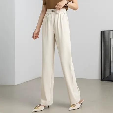 米色裤子冰丝阔腿裤女夏季2024新款高腰垂感裤子夏薄款窄版直筒裤商品大图