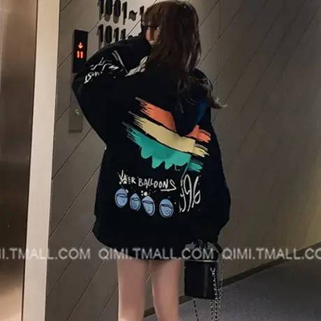 美式复古oversize卫衣女春秋薄款chic港风ins连帽上衣hiphop外套商品大图