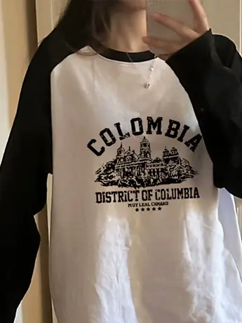 春秋装美式复古仿棉长袖t恤女2023新款冬季内搭打底衫撞色上衣服图片