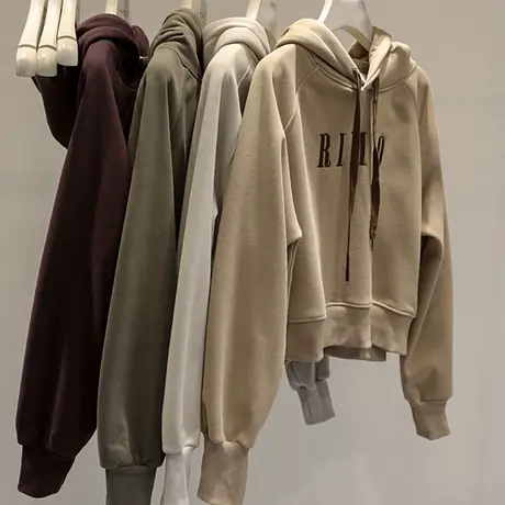 美式复古短款小个子卫衣女秋冬季加绒加厚宽松显瘦连帽外套上衣潮商品大图