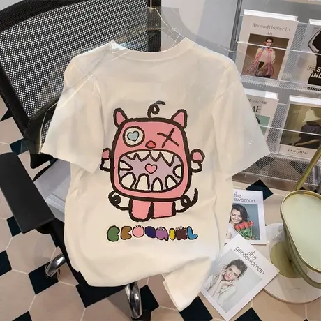卡通纯棉短袖t恤女韩版chic大码体恤bf慵懒风漂亮洋气上衣潮ins夏商品大图