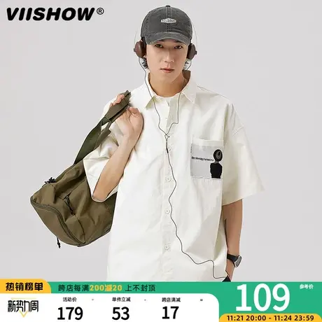 VIISHOW简约ins日系工装短袖衬衫2023夏季新款宽松薄款纯棉衬衫商品大图