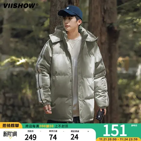 VIISHOW连帽拼色休闲棉服2023新款冬潮流时尚保暖条纹棉衣男外套商品大图