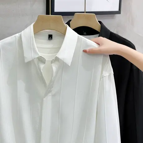 肌理暗条纹轻熟男高级感男士衬衣商务休闲男装宽松春秋季长袖衬衫图片