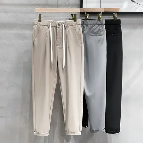 夏季薄款九分裤休闲长裤男2023年新款速干直筒男士凉感冰丝小西裤商品大图