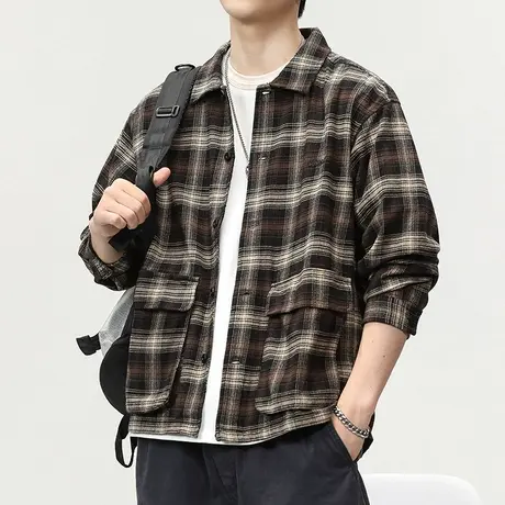 潮流工装外套纯色百搭衬衫高级感长袖衬衫男款百搭痞帅休闲衬衣图片