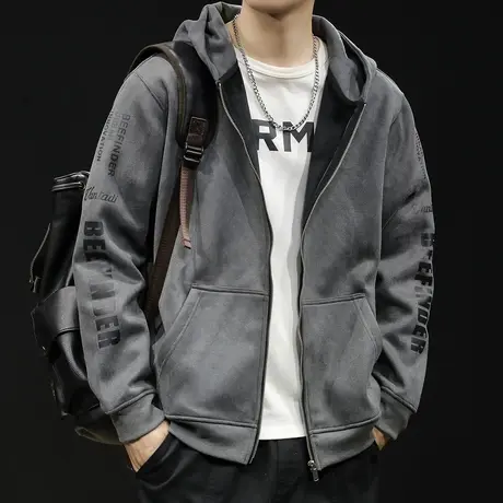 拉链开衫卫衣男连帽加绒男款春季大码男士春秋运动外套2024新款商品大图