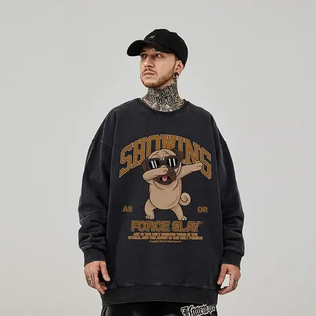 oversize圆领狗头胖子卫衣男潮牌重磅加肥加大码男装秋冬加绒无帽商品大图