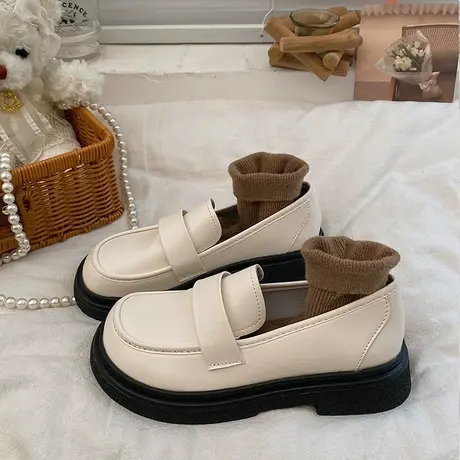 单鞋女2023年春设计感新款乐福复古厚底小众鞋子百搭英伦风小皮鞋商品大图