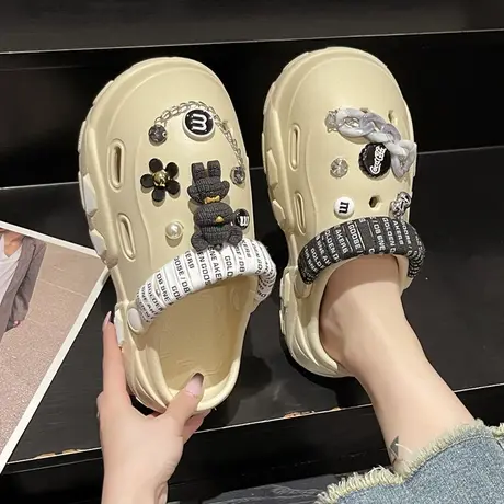 老爹洞洞鞋女夏季外穿可爱暴力熊时尚链条厚底增高防滑包头凉拖鞋商品大图