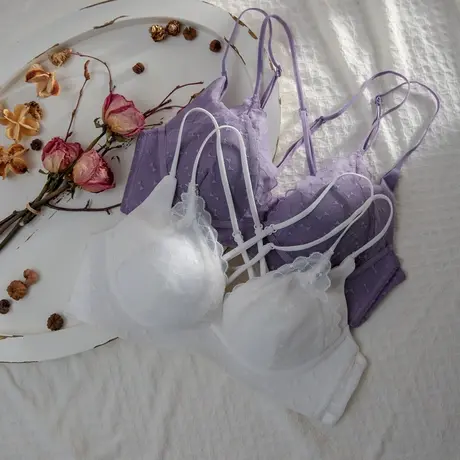 美背文胸春夏薄款小胸聚拢无钢圈女士内衣防下垂性感蕾丝文胸套装商品大图