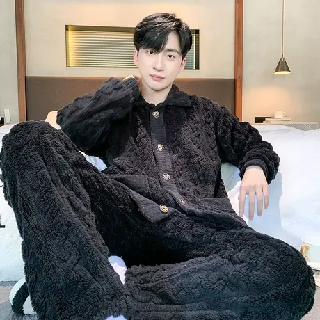 睡衣男珊瑚绒秋冬款家居服男士2023新款套装法兰绒加绒加厚秋冬季图片
