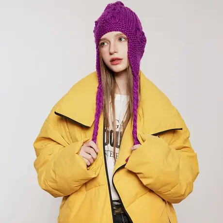 潮牌设计感大翻领棉服女加棉冬季外套2023新款复古面包服宽松棉衣图片