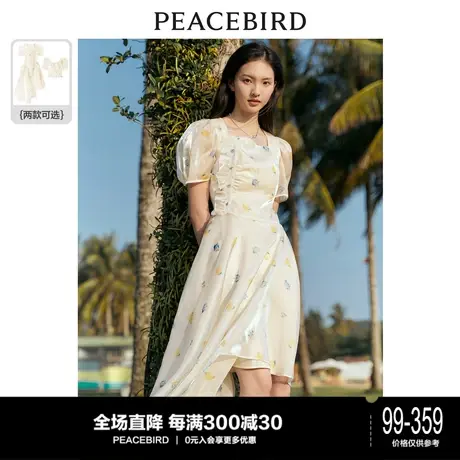太平鸟荷叶边仙女裙夏季新款温柔风雪纺抽褶收腰上衣连衣裙女图片
