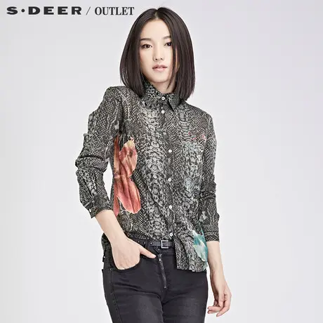 sdeer圣迪奥蛇皮花字母印花抓褶衬衫S14480545图片