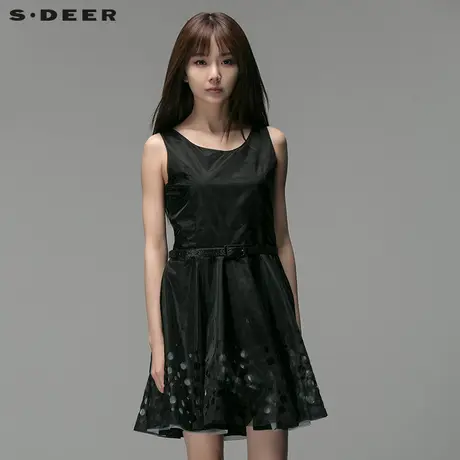 s.deer圣迪奥女装2017夏现代感波点长裙通勤休闲连衣裙S14281236图片