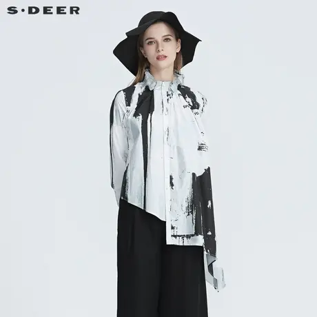 sdeer圣迪奥新品女装休闲立领字母印花不规则衬衫S20480511图片
