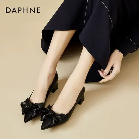 Daphne/达芙妮女鞋2022新款夏季蝴蝶结名媛风单鞋气质尖头小皮鞋图片