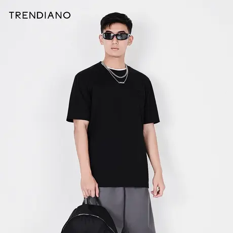 TRENDIANO夏季男装新款官方潮牌美式街头简约纯棉圆领短袖T恤商品大图