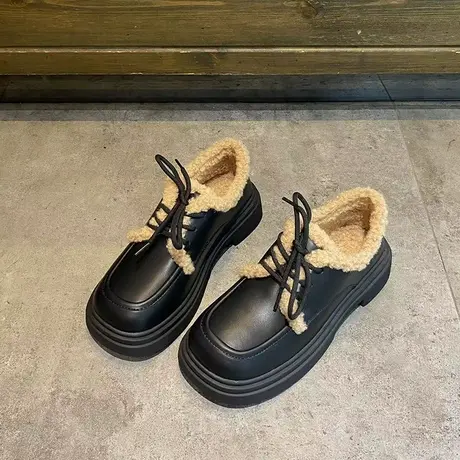 加绒乐福鞋女2024秋冬季新款加厚保暖外穿毛毛棉鞋小皮鞋百搭单鞋图片