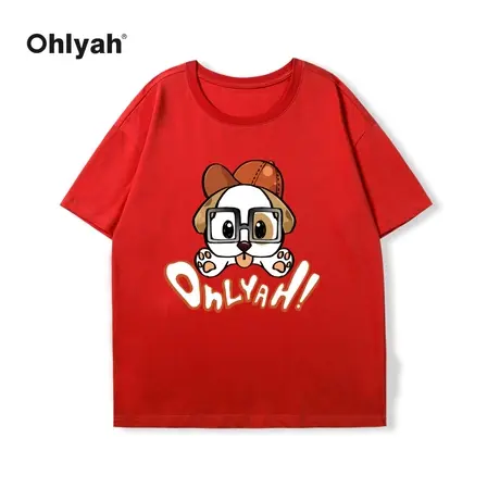 Ohlyah龙年本命年24新年衣服红色圆领短袖T恤男女纯棉宽松无性别商品大图