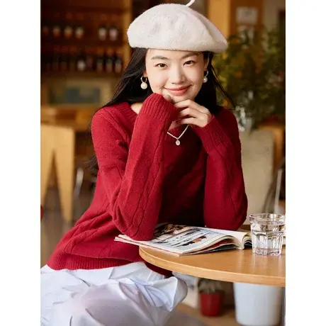 时尚气质套头毛衣2023年秋季新款淑女温柔圆领宽松显瘦通勤上衣商品大图