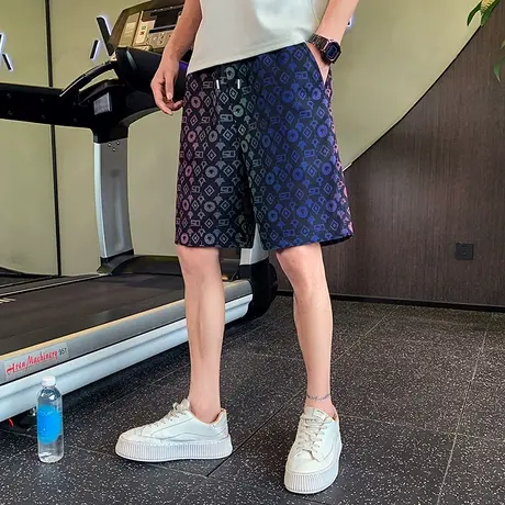 时尚潮流个性印花字母花色设计感夏季五分短裤新款2023直筒薄款商品大图