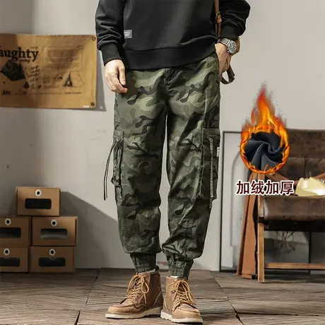 男士工装裤潮牌多口袋宽松新款休闲长裤加绒迷彩束脚休闲工装裤男商品大图
