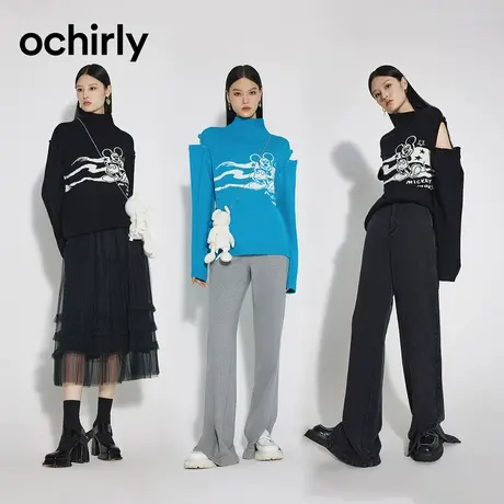 迪士尼米奇系列可拆卸袖子毛衣女新款秋装千禧风半高领设计感图案图片