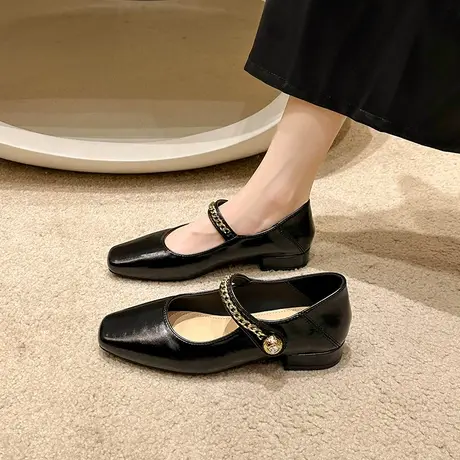 玛丽珍女鞋2024年春秋季新款时尚低跟通勤浅口单鞋网红粗跟小皮鞋商品大图