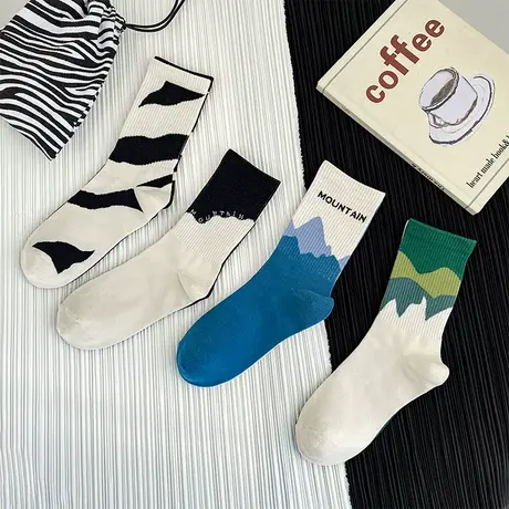 2024新款不对称小众个性长袜 ins风个性AB袜男女同款情侣中筒袜子商品大图