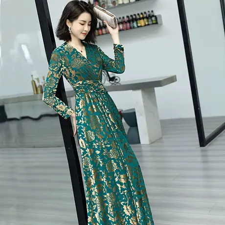 晚礼服女秋冬高级感高端宴会气质主持人演出服高贵洋气丝绒连衣裙商品大图