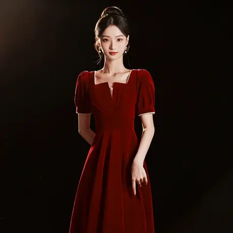 敬酒服新娘2023新款高级感气质简约红色连衣裙订婚礼服女夏季长款商品大图