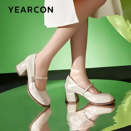 玛丽珍鞋子高跟厚底女鞋2024新款春季复古法式白色真皮粗跟单鞋女商品大图