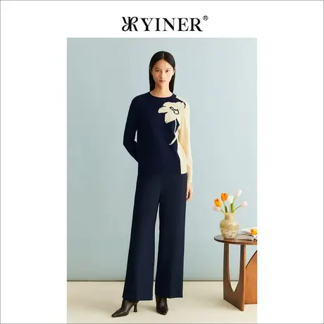 【裸感羊绒】YINER音儿女装冬季含绵羊毛撞色针织衫商品大图