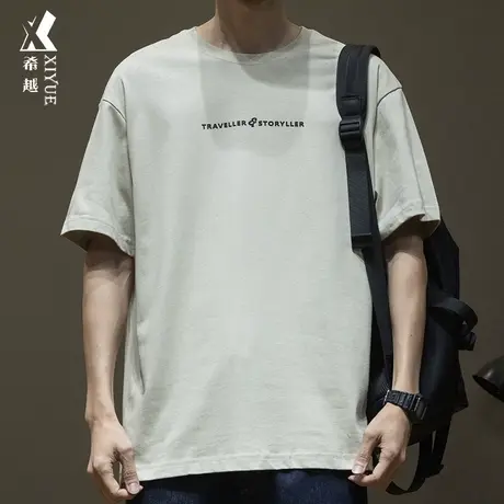 希越2024春季新款短袖T恤男美式百搭宽松大码260G重磅三本针上衣商品大图