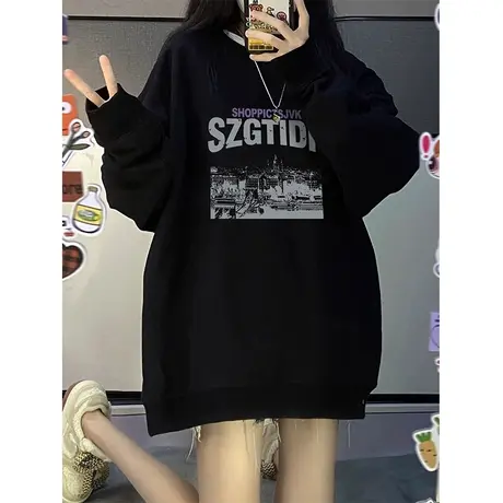 hiphop欧美高街卫衣女2022新款秋冬加绒加厚ins潮牌宽松大码上衣商品大图