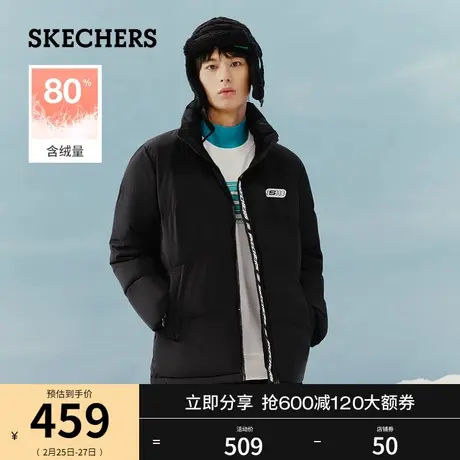 Skechers斯凯奇春季黑色羽绒服男女同款舒适百搭加绒保暖高领外套商品大图