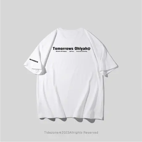 Ohlyah字母印花重磅纯棉无性别短袖男女款国潮宽松美式T恤情侣装图片