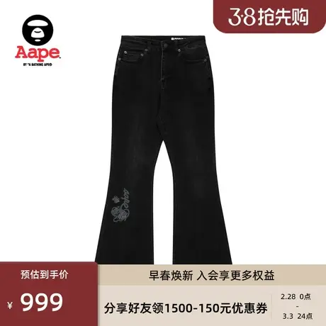 Aape旗舰店女装春夏樱桃猿颜字母印花潮流微喇水洗牛仔裤B605XXM图片