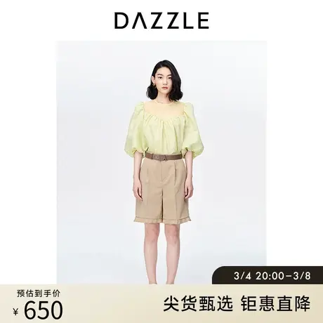 DAZZLE地素奥莱春夏装新款法式荷叶边浅卡其色直筒休闲短裤女图片